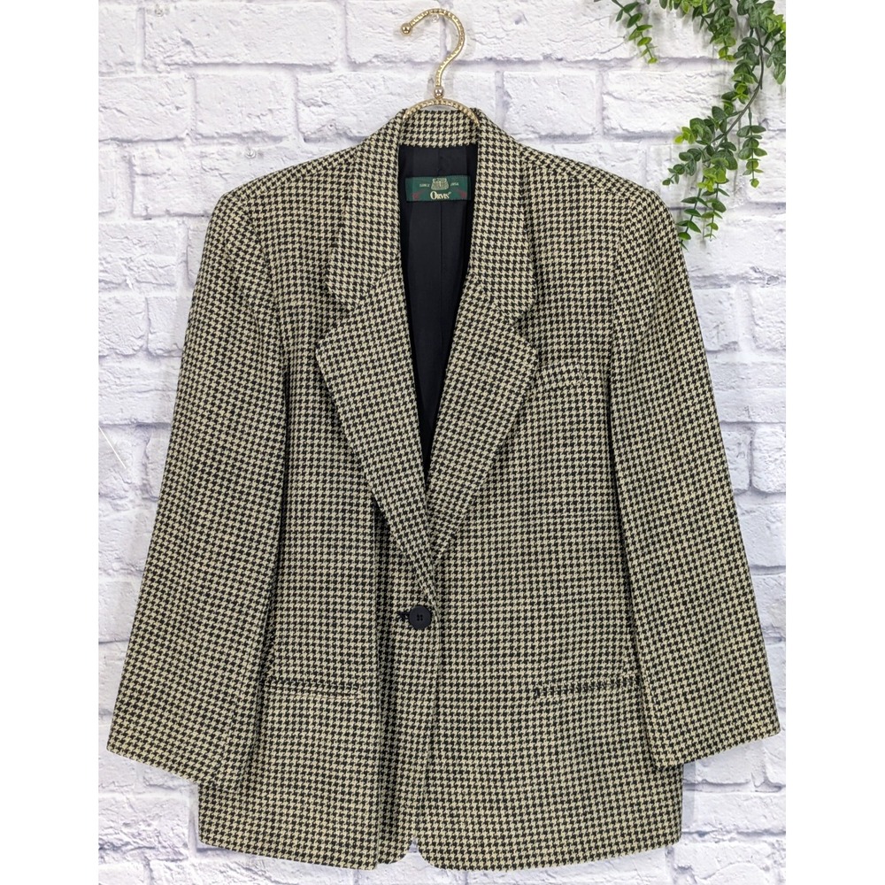 12 PETITE😍Vintage Orvis SILK Blazer Jacket Houndstooth Womens Lined Made in USA
